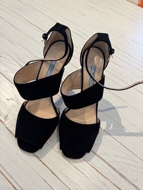 Prada Black Suede Wrap-Strap High Heel Sandals